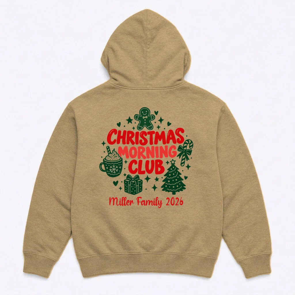 Personalized Christmas Morning Club Family Graphic Men's Hoodie - Back
