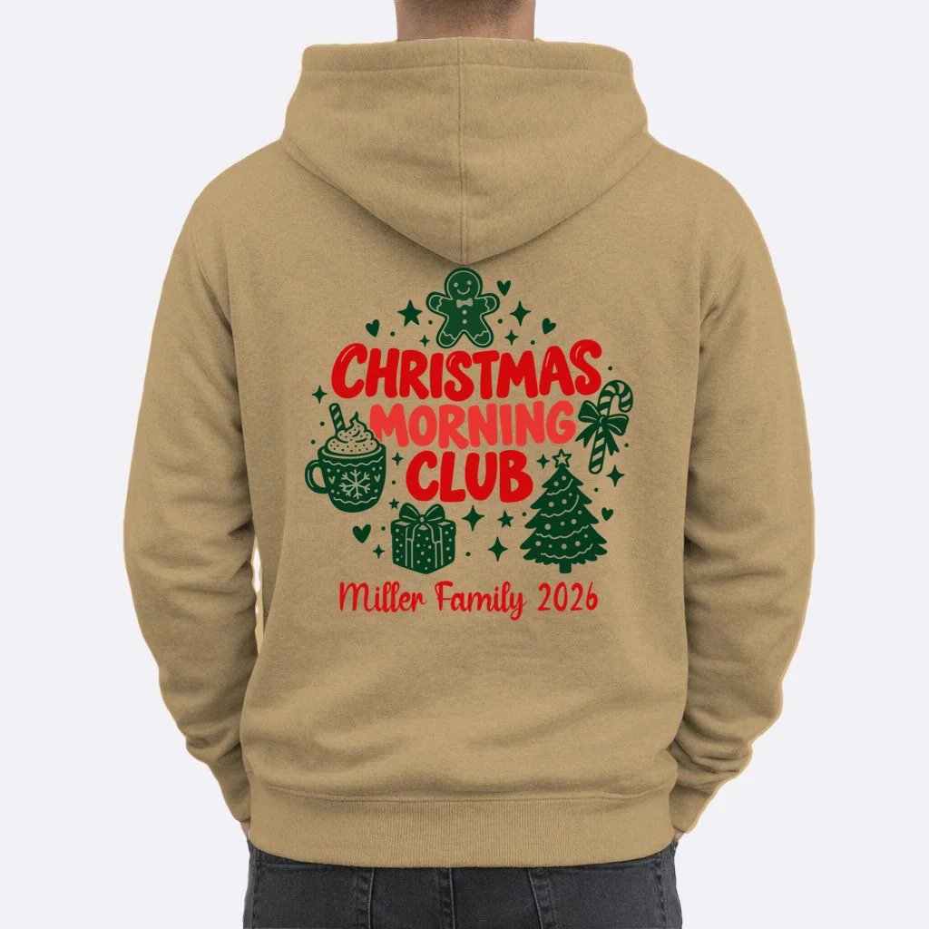Personalized Christmas Morning Club Family Graphic Men's Hoodie - Back 1