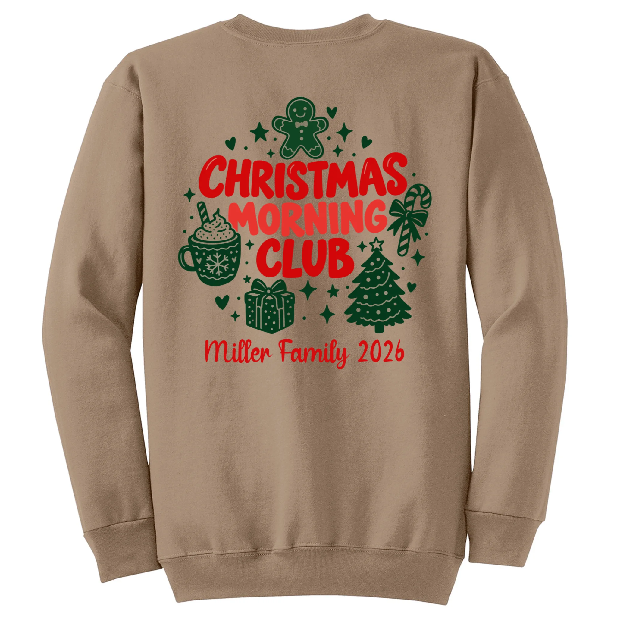 Personalized Christmas Morning Club Family Graphic Men's Sweatshirt - Back