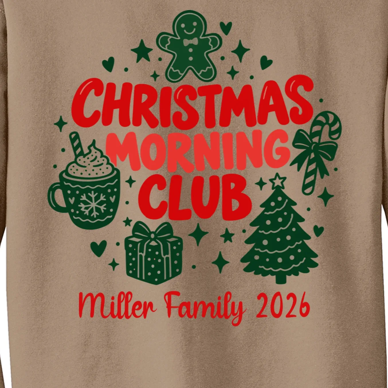 Personalized Christmas Morning Club Family Graphic Men's Sweatshirt - Back - Close-up