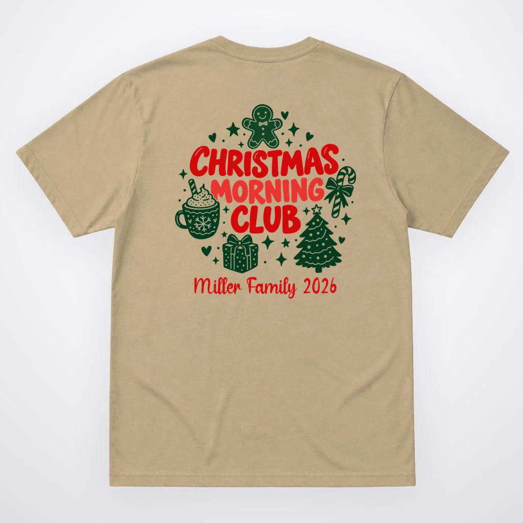 Personalized Christmas Morning Club Family Graphic Men's T-Shirt - Back