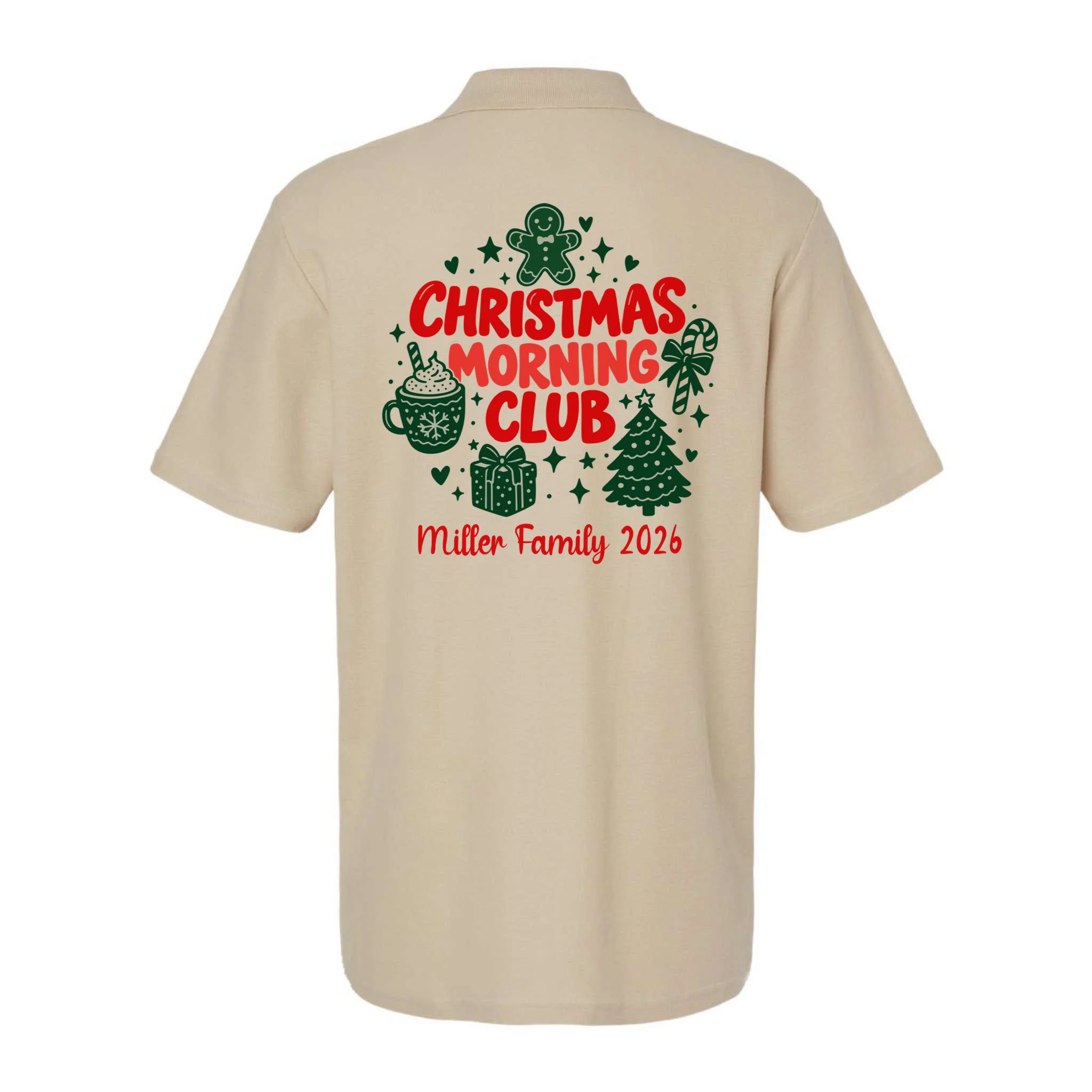 Personalized Christmas Morning Club Family Graphic Men's Polo - Back - Close-up