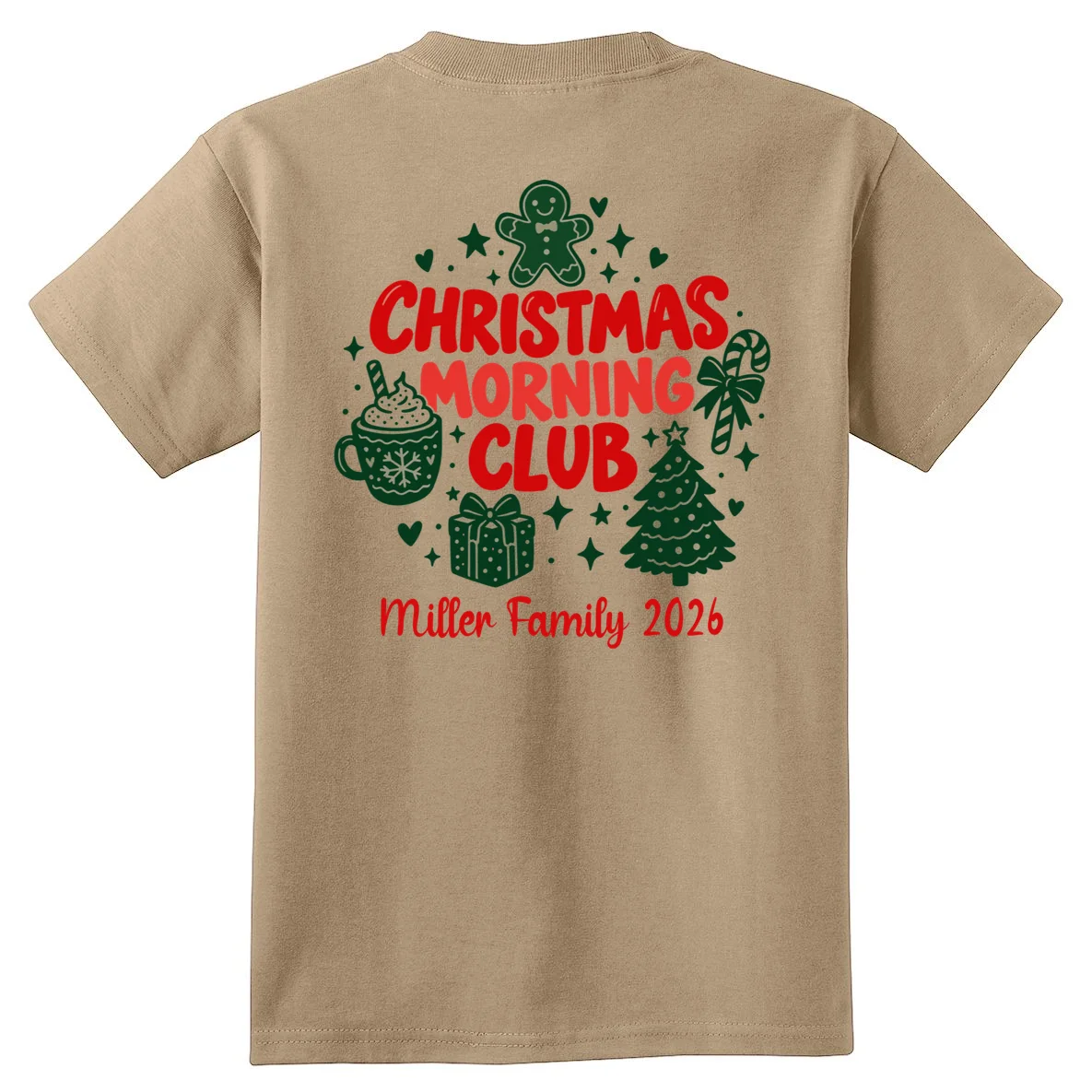 Personalized Christmas Morning Club Family Graphic Kids T-Shirt - Back - Close-up