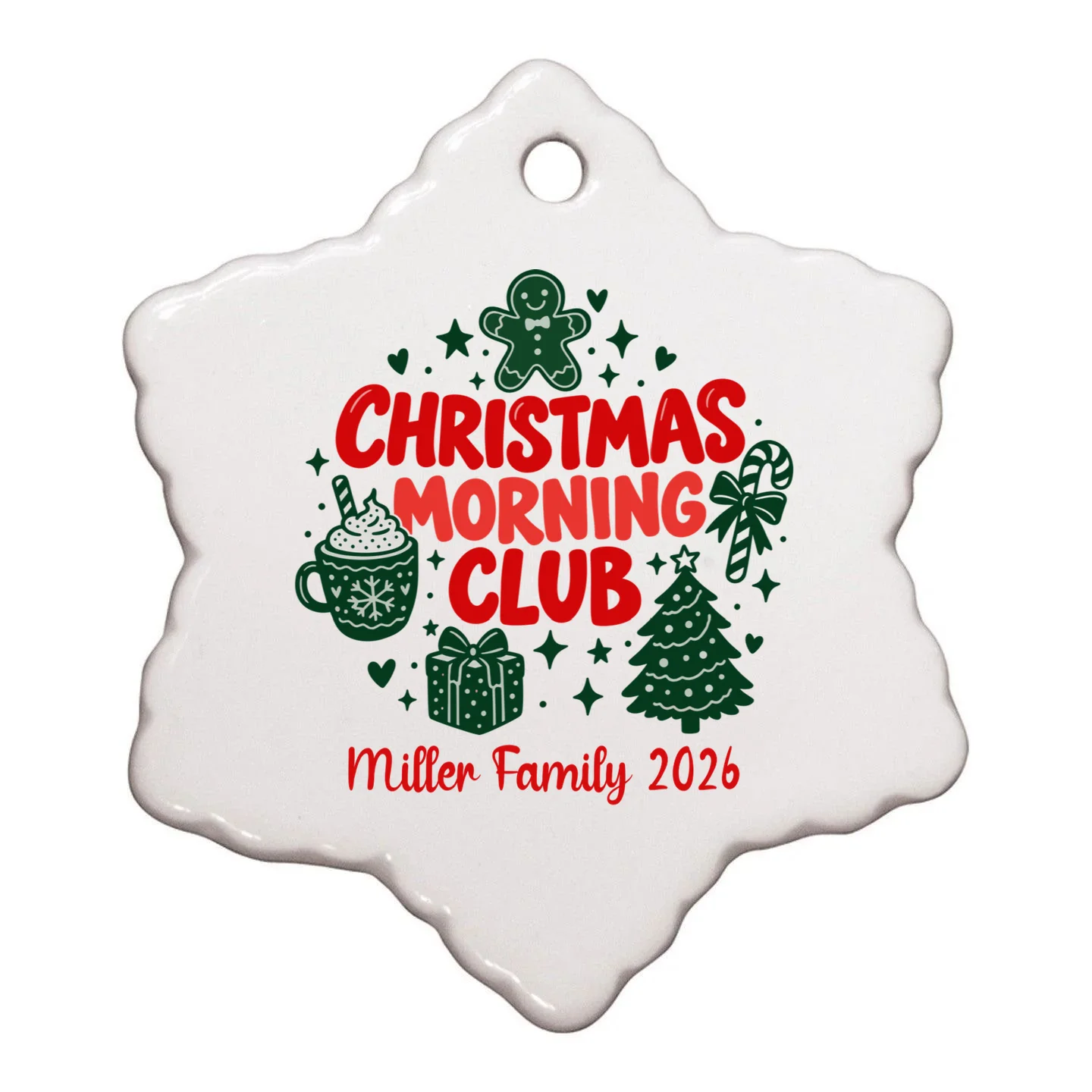 Personalized Christmas Morning Club Family Graphic Ornament - Back - Close-up