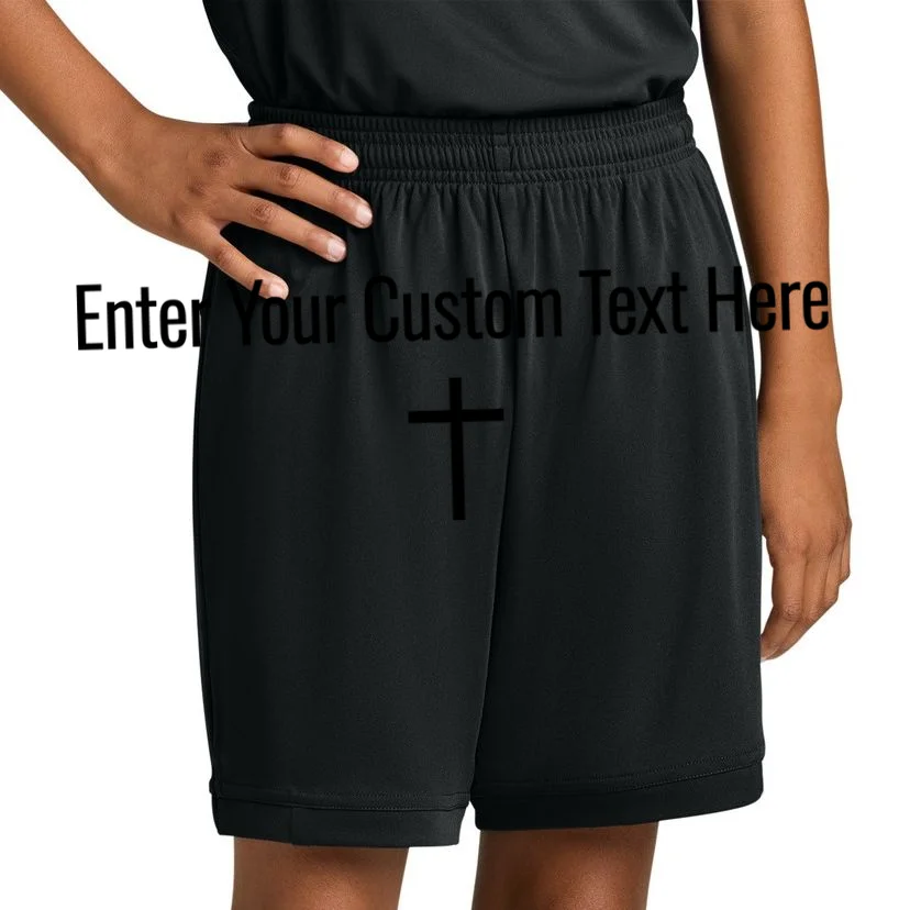 Personalized Custom Text Bible Verse Christianity Minimalist Cross Kids Shorts - Front 1