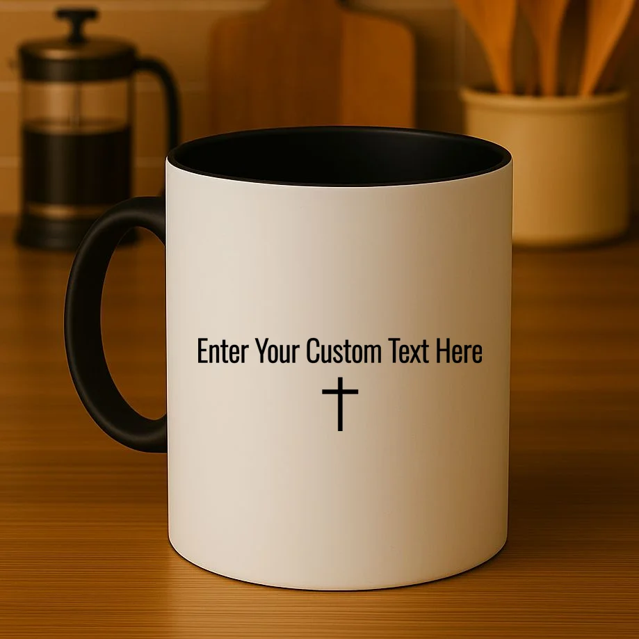Personalized Custom Text Bible Verse Christianity Minimalist Cross Coffee Mug - Front 3