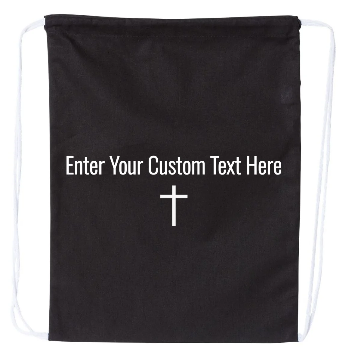 Personalized Custom Text Bible Verse Christianity Minimalist Cross Drawstring Bag - Front
