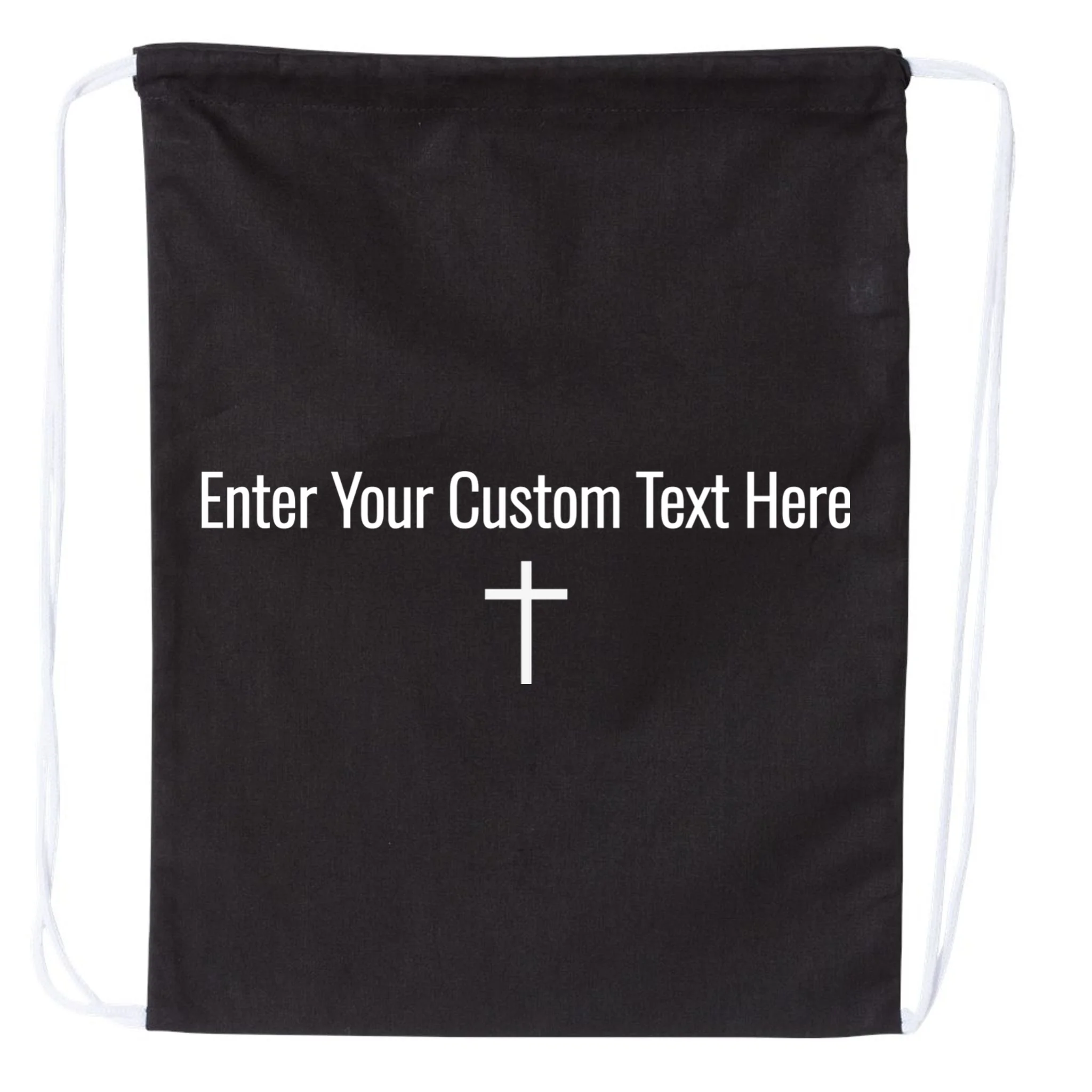 Personalized Custom Text Bible Verse Christianity Minimalist Cross Drawstring Bag - Front