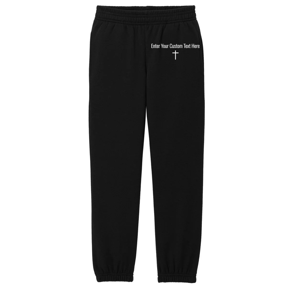 Personalized Custom Text Bible Verse Christianity Minimalist Cross Kids Fleece Sweatpants - Front