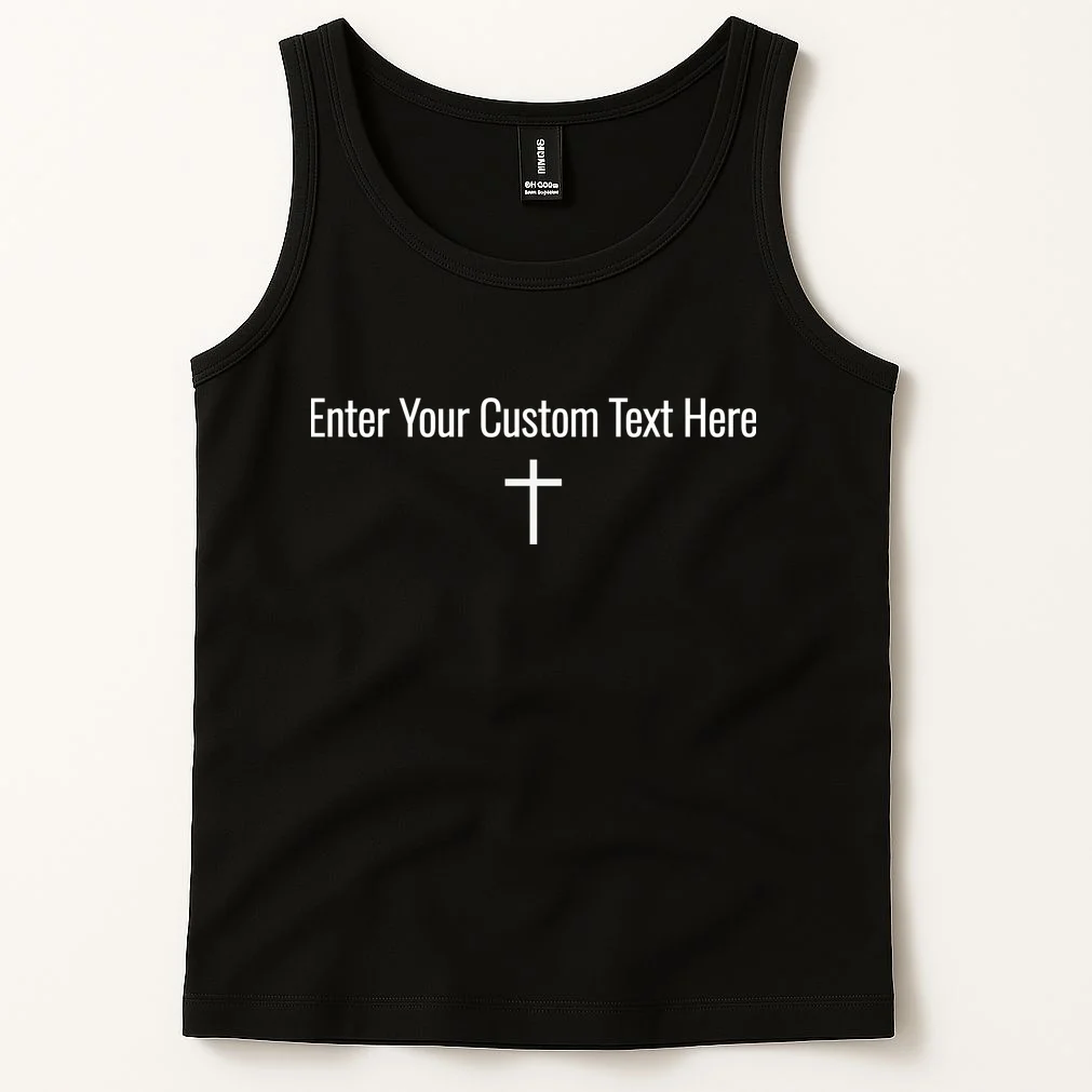 Personalized Custom Text Bible Verse Christianity Minimalist Cross Tank Top - Front 1