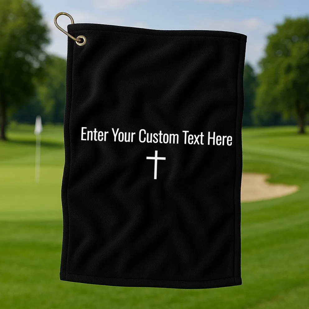 Personalized Custom Text Bible Verse Christianity Minimalist Cross Golf Towel - Front 1