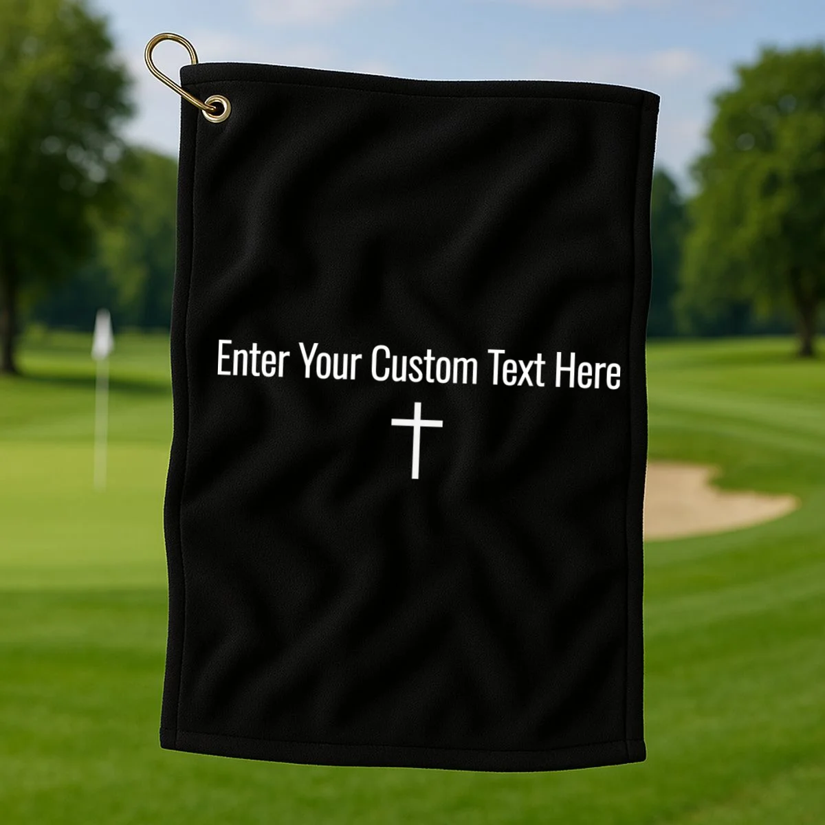 Personalized Custom Text Bible Verse Christianity Minimalist Cross Golf Towel - Front 1