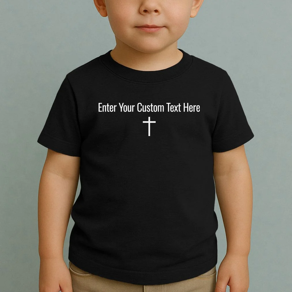 Personalized Custom Text Bible Verse Christianity Minimalist Cross Toddler T-Shirt - Front 1