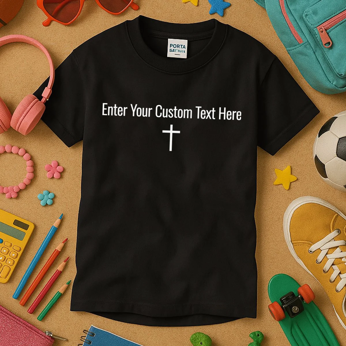 Personalized Custom Text Bible Verse Christianity Minimalist Cross Kids T-Shirt - Front 2