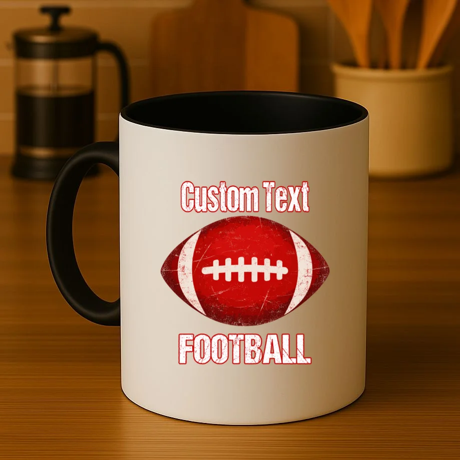 Personalized Football Design – Custom Text & Vintage Football Graphic Mug - Front 3