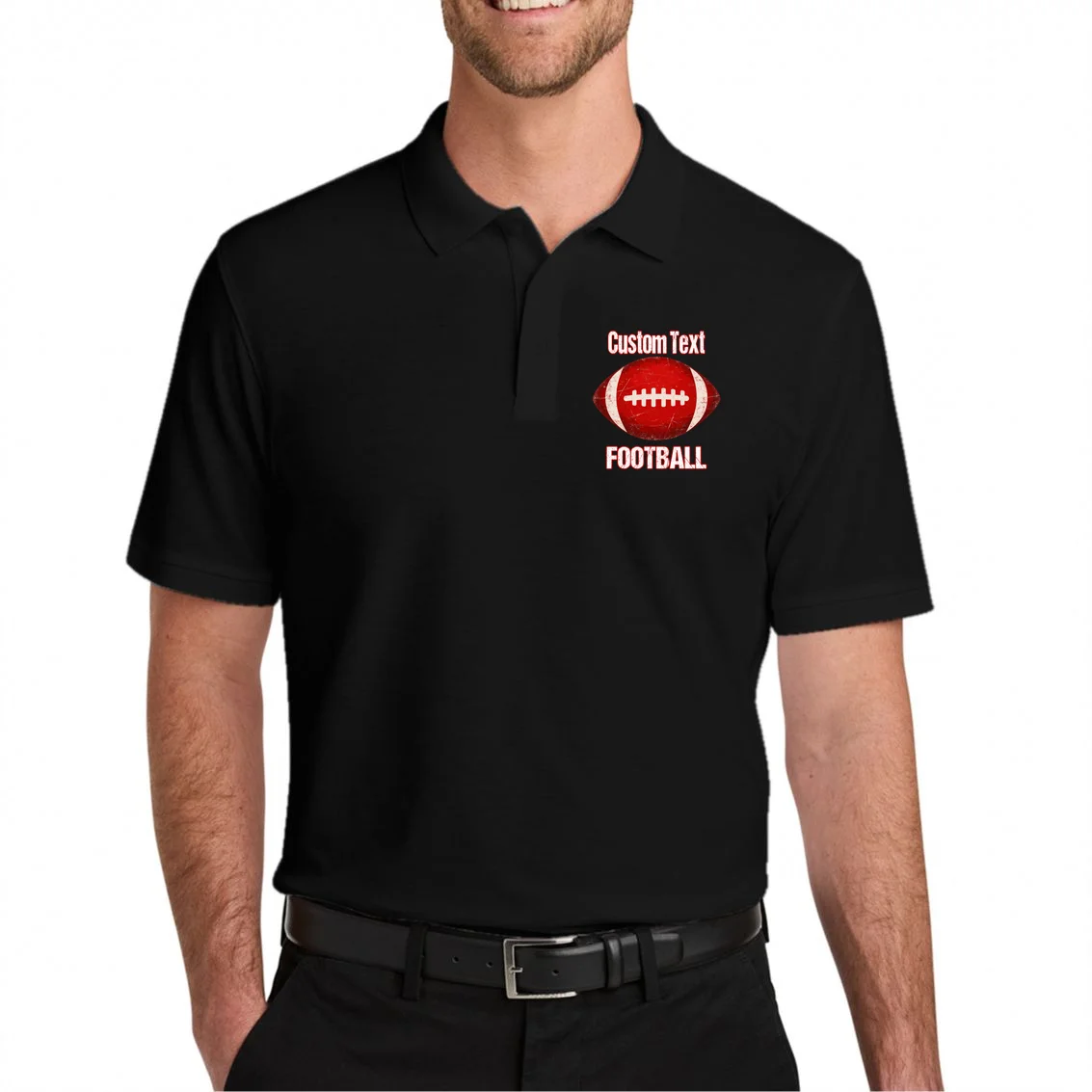 Personalized Football Design – Custom Text & Vintage Football Graphic Men's Polo - Front 1