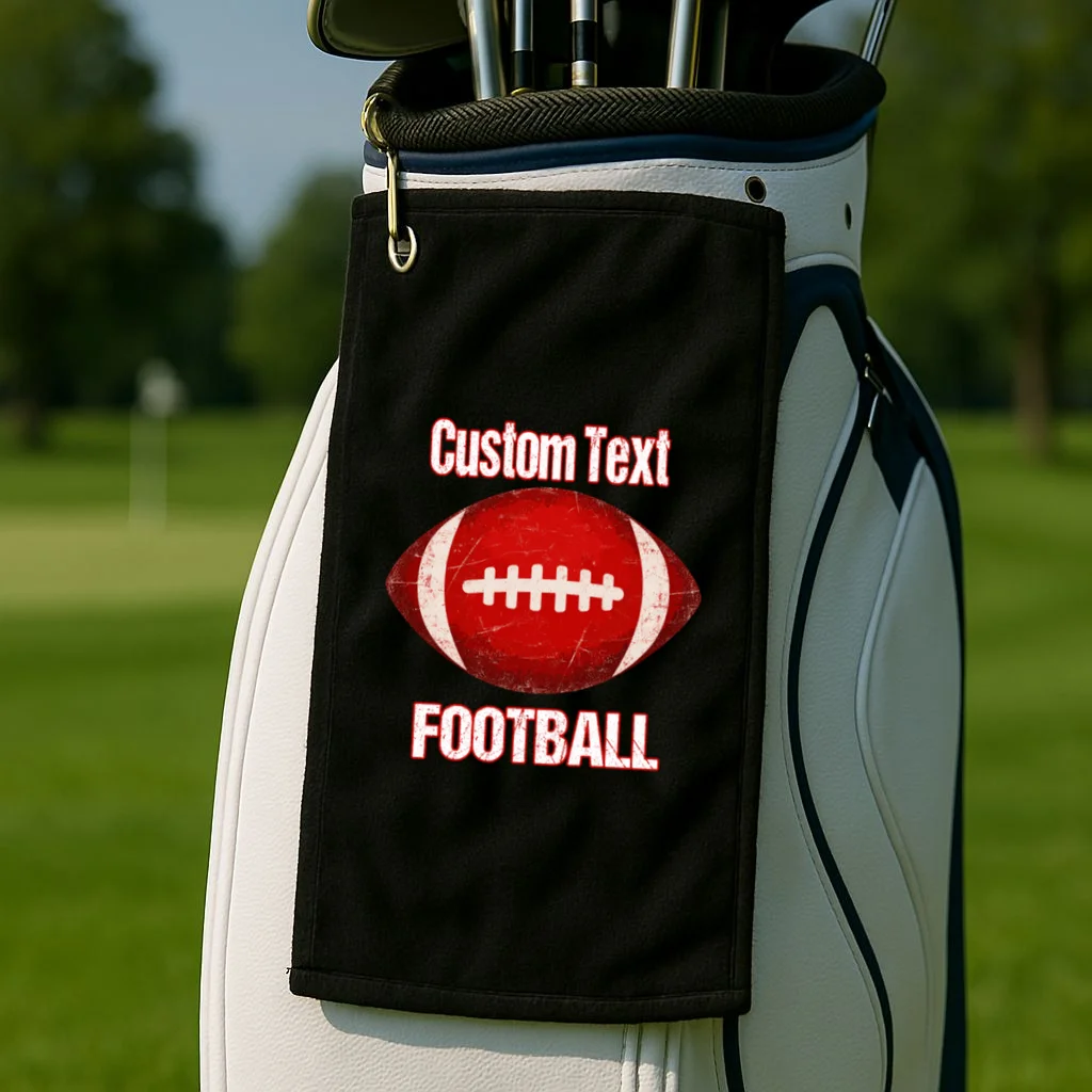 Personalized Football Design – Custom Text & Vintage Football Graphic Golf Towel - Front 2