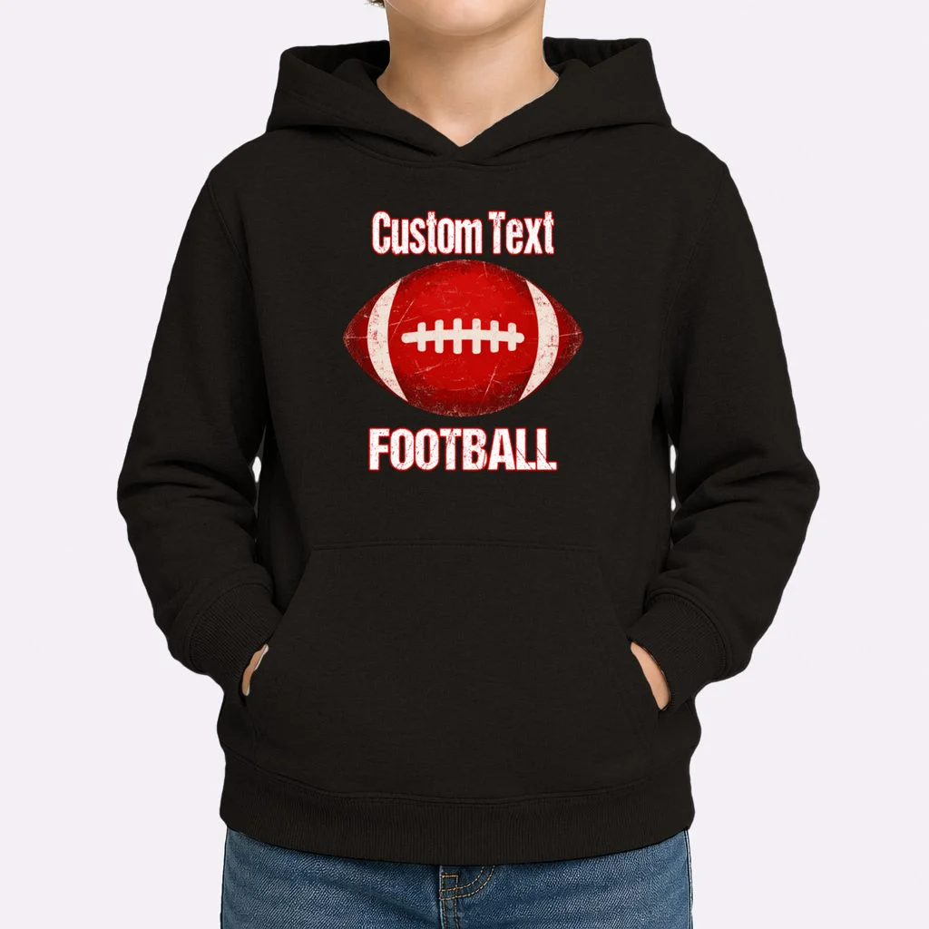 Personalized Football Design – Custom Text & Vintage Football Graphic Kids Hoodie - Front 1