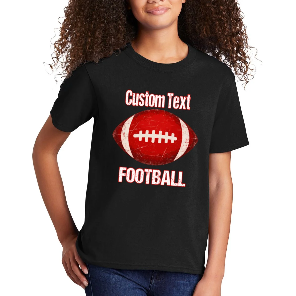 Personalized Football Design – Custom Text & Vintage Football Graphic Kids T-Shirt - Front 1