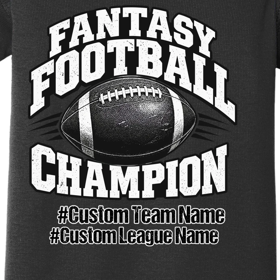 Personalized Fantasy Football – Custom Team & League Name Champion Baby Bodysuit - Front - Close-up