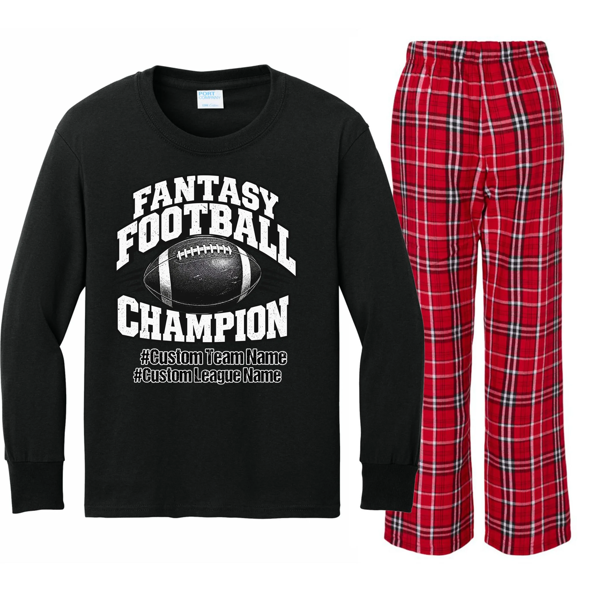 Personalized Fantasy Football – Custom Team & League Name Champion Kids Long Sleeve Pajamas - Front