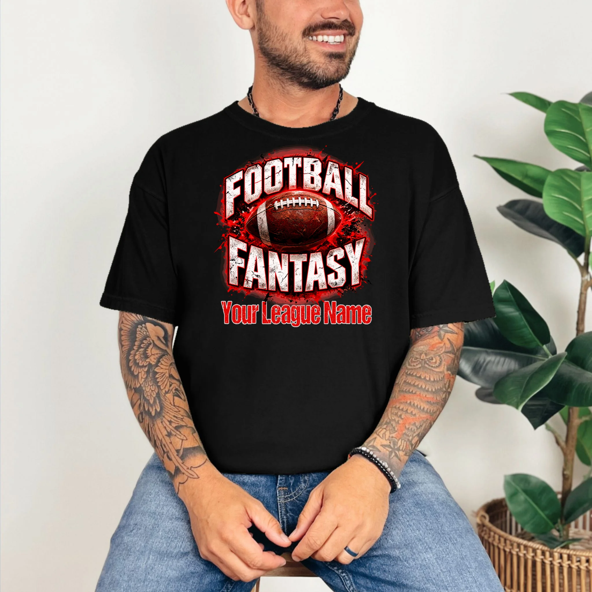 Personalized Fantasy Football Design – Custom League Name & Football Graphic Comfort Colors Unisex T-Shirt - Front 2