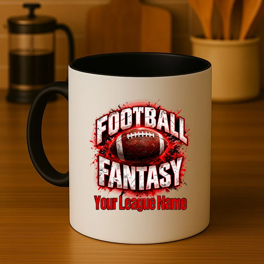 Personalized Fantasy Football Design – Custom League Name & Football Graphic Mug - Front 3