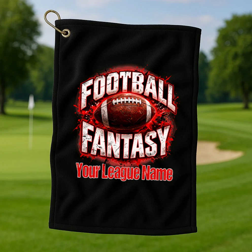 Personalized Fantasy Football Design – Custom League Name & Football Graphic Golf Towel - Front 1