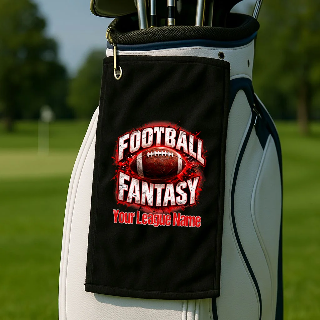 Personalized Fantasy Football Design – Custom League Name & Football Graphic Golf Towel - Front 2