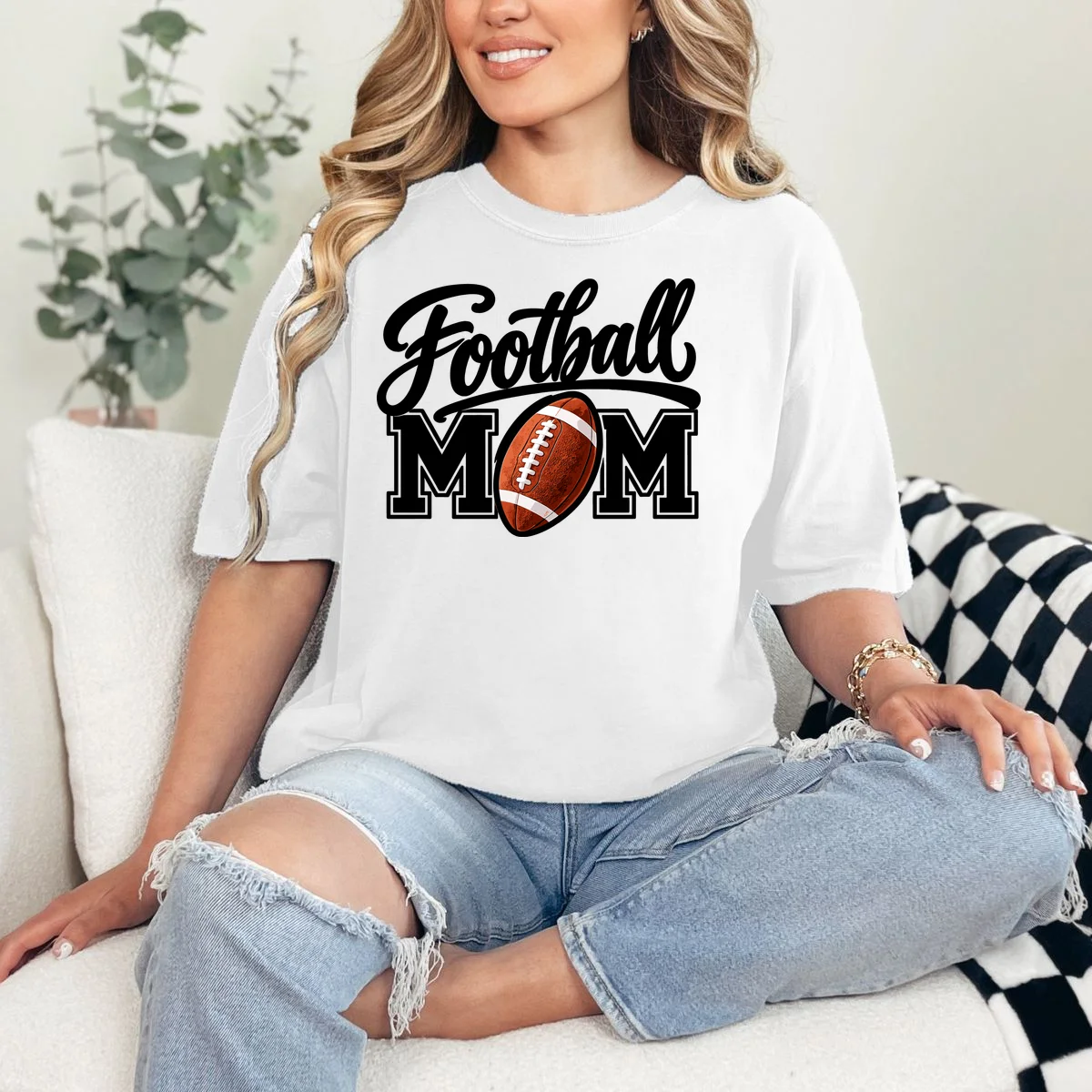 Custom Football Mom Personalized Name and Number Football Mama Gameday T-Shirt - Front 1