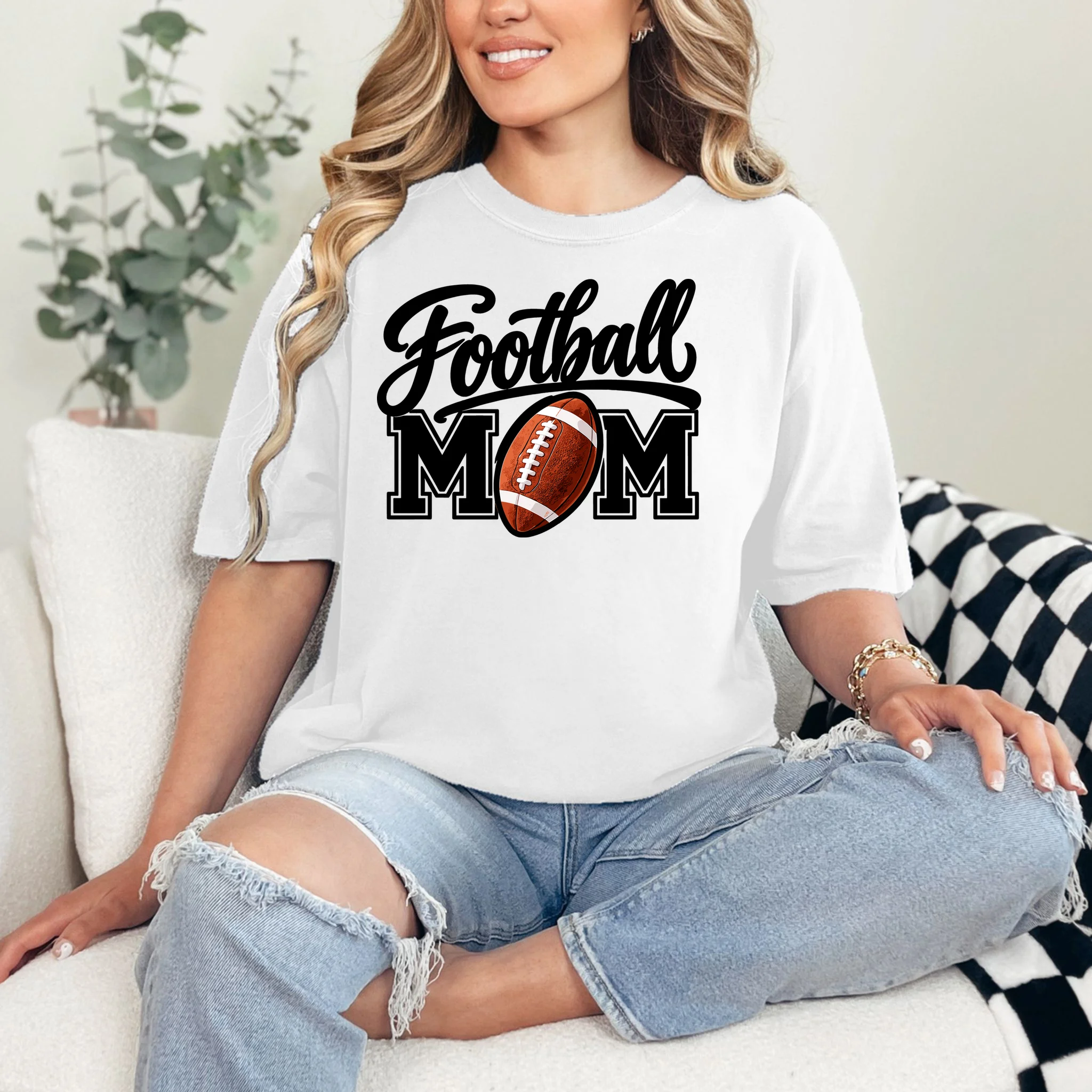 Custom Football Mom Personalized Name and Number Football Mama Gameday Comfort Colors Unisex T-Shirt - Front 1