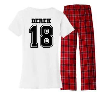 Custom Football Mom Personalized Name and Number Football Mama Gameday Women's Flannel Pajama Set - Back - Close-up