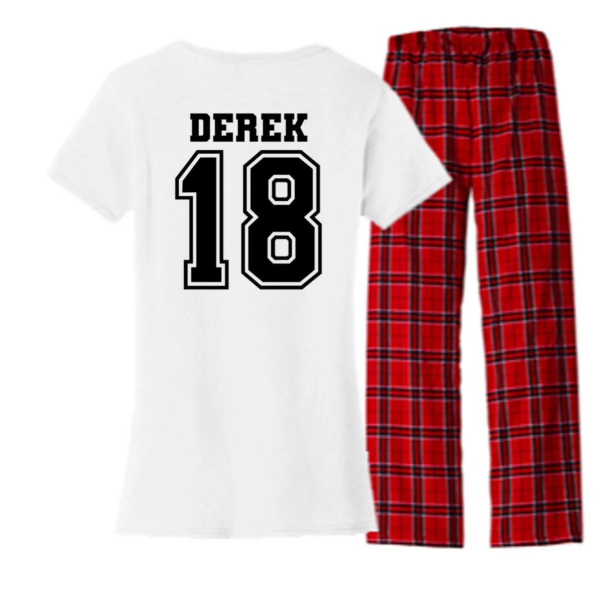 Custom Football Mom Personalized Name and Number Football Mama Gameday Women's Flannel Pajama Set - Back
