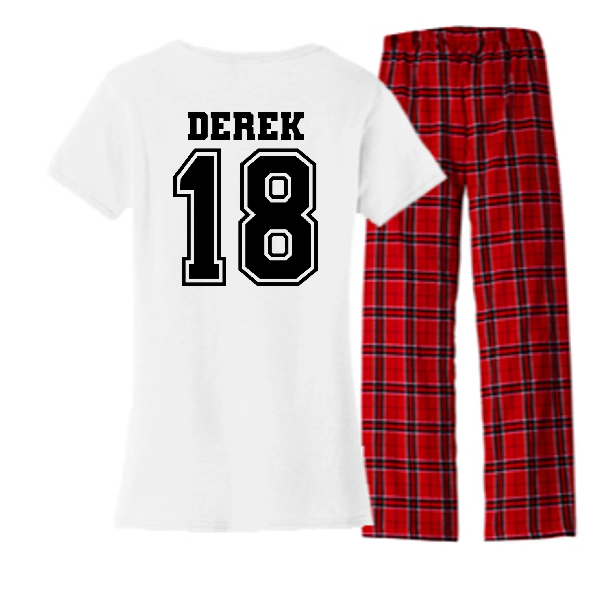 Custom Football Mom Personalized Name and Number Football Mama Gameday Women's Flannel Pajama Set - Back