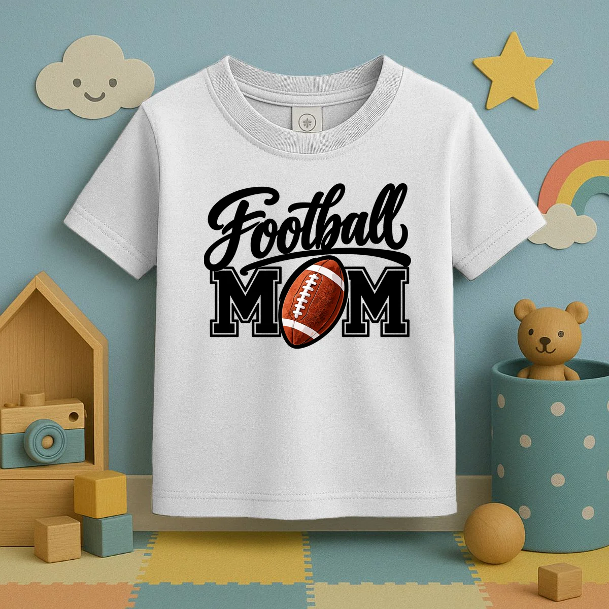 Custom Football Mom Personalized Name and Number Football Mama Gameday Toddler T-Shirt - Front 2