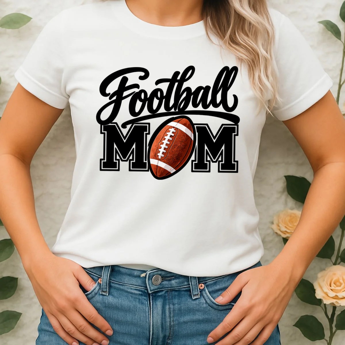 Custom Football Mom Personalized Name and Number Football Mama Gameday Women's T-Shirt - Front 1
