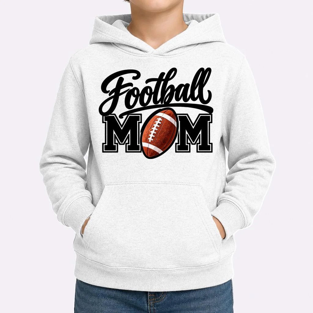 Custom Football Mom Personalized Name and Number Football Mama Gameday Kids Hoodie - Front 1