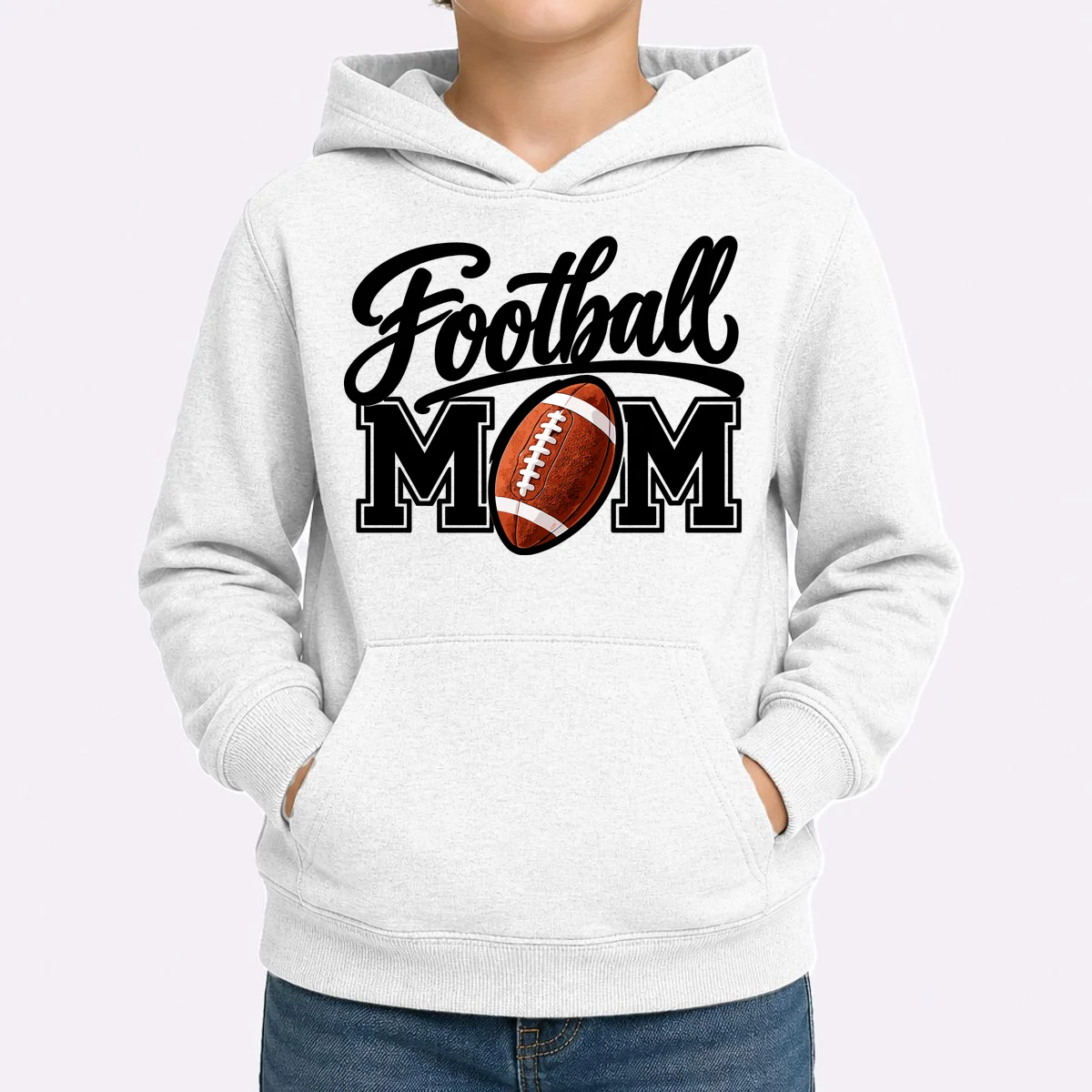 Custom Football Mom Personalized Name and Number Football Mama Gameday Kids Hoodie - Front 1