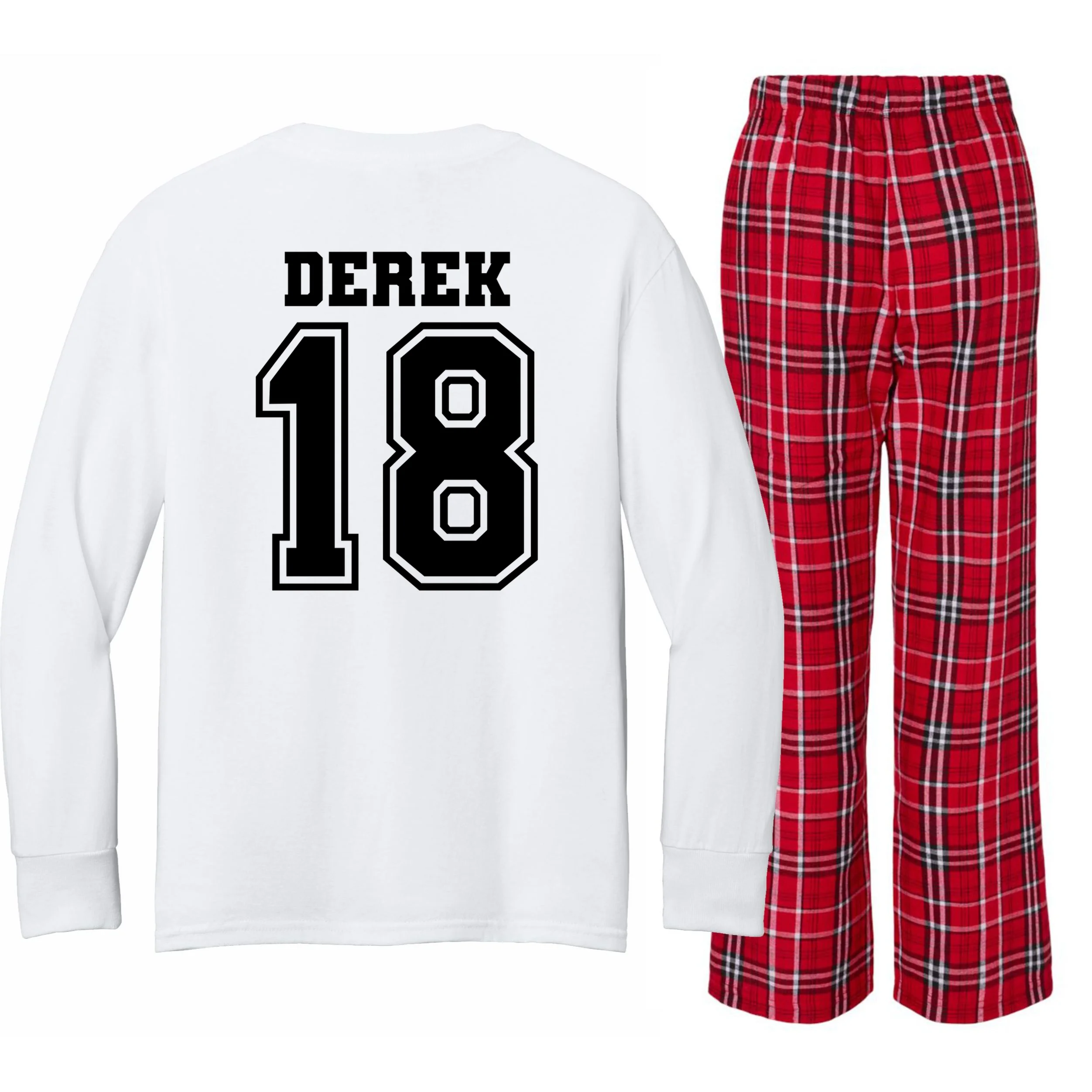 Custom Football Mom Personalized Name and Number Football Mama Gameday Kids Long Sleeve Pajamas - Back - Close-up
