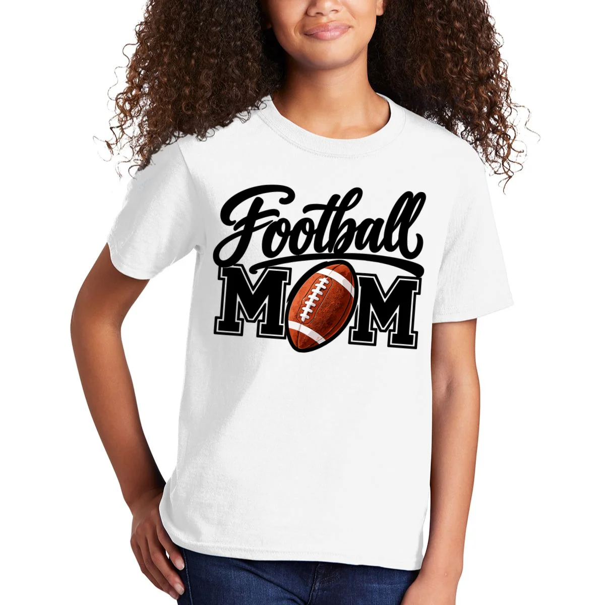 Custom Football Mom Personalized Name and Number Football Mama Gameday Kids T-Shirt - Front 1