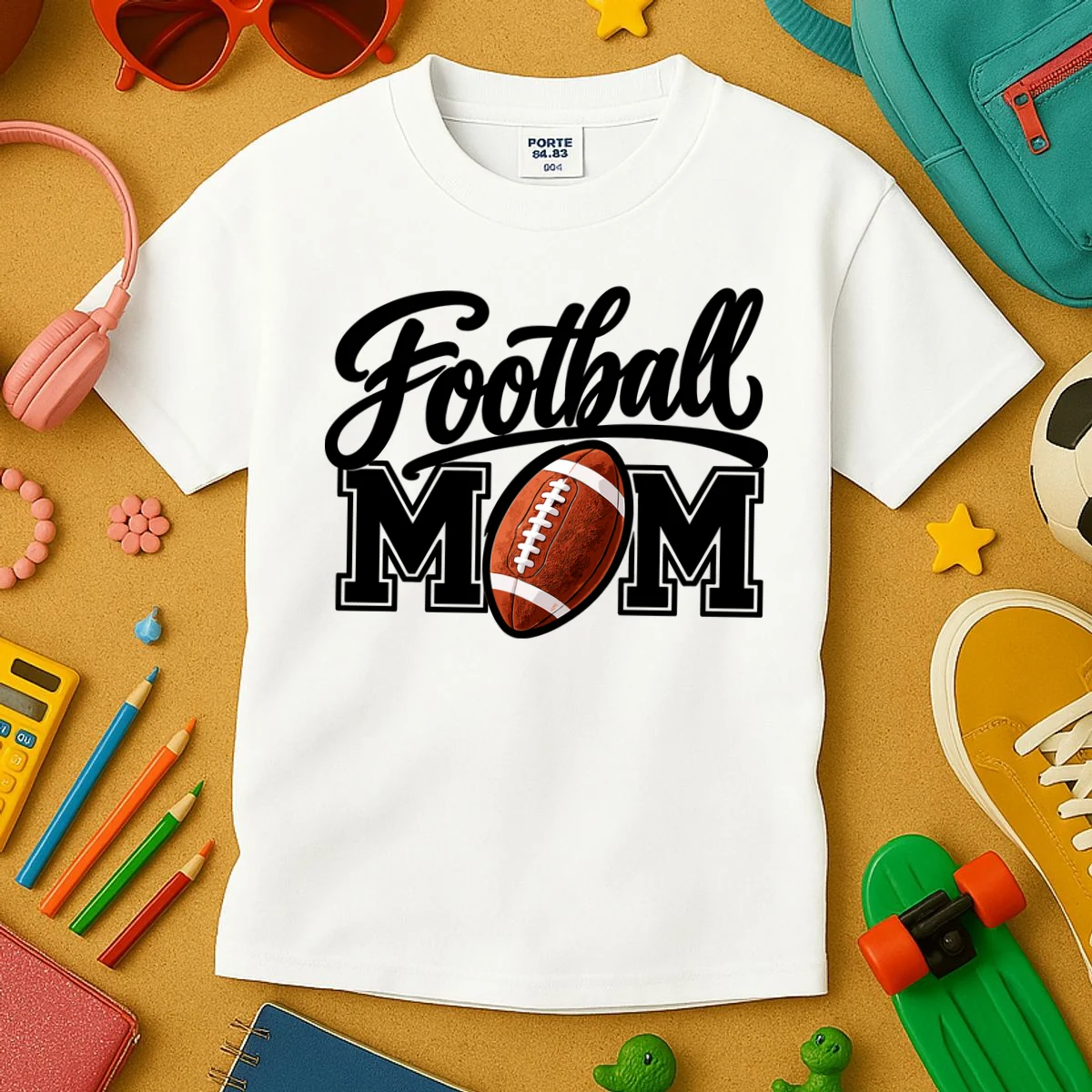 Custom Football Mom Personalized Name and Number Football Mama Gameday Kids T-Shirt - Front 2