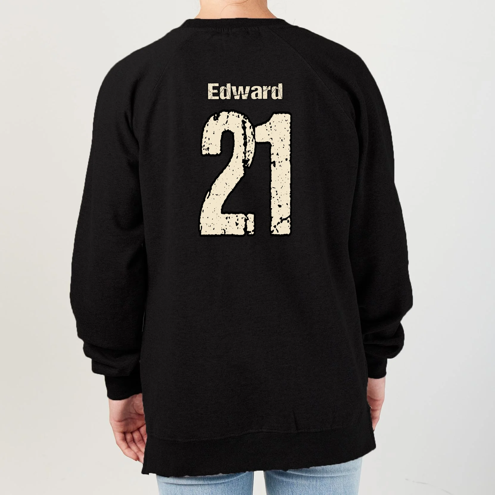 Personalized Football Name & Number – Custom Vintage Sports Design Women's Sweatshirt - Back - Close-up