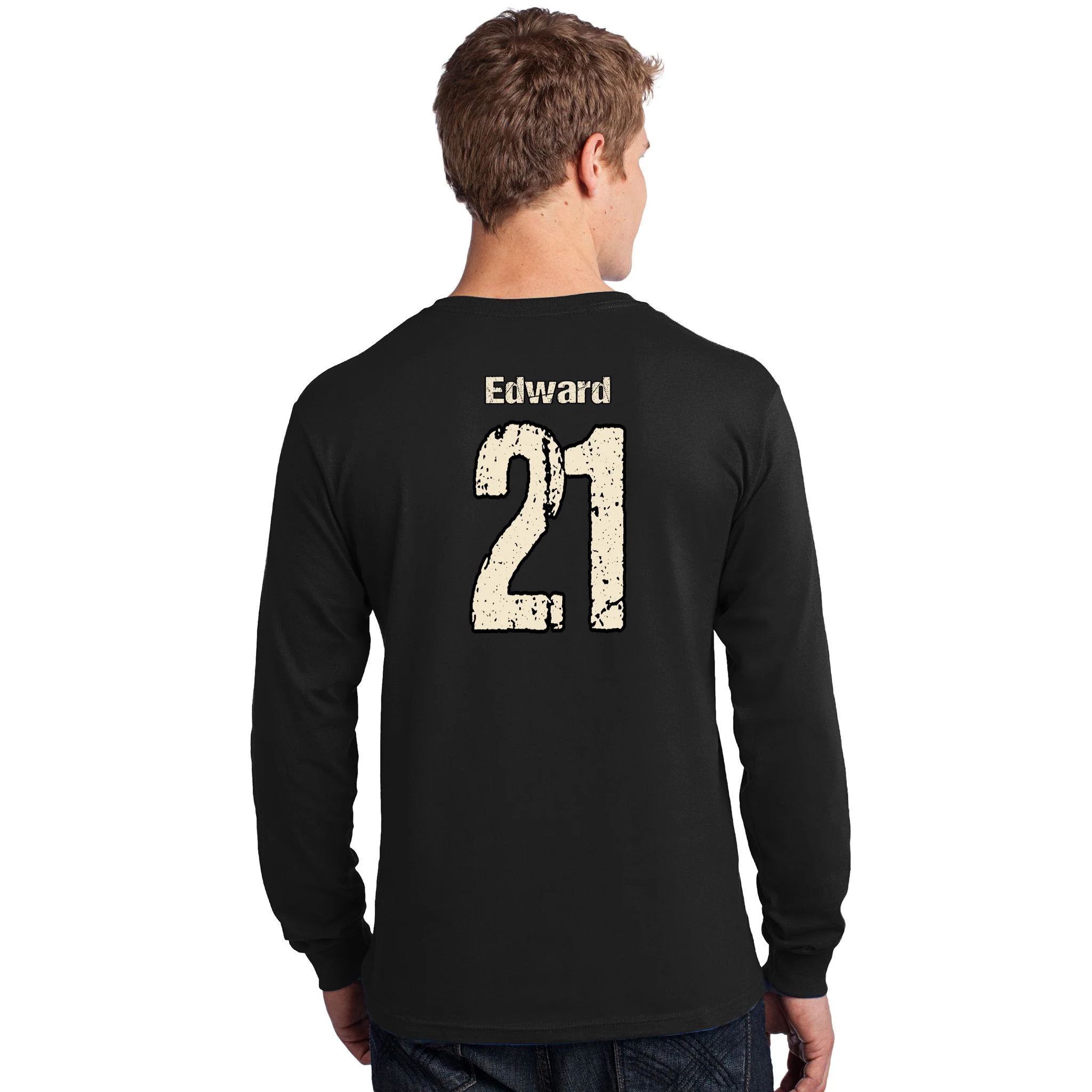 Personalized Football Name & Number – Custom Vintage Sports Design Men's Long Sleeve Shirt - Back - Close-up