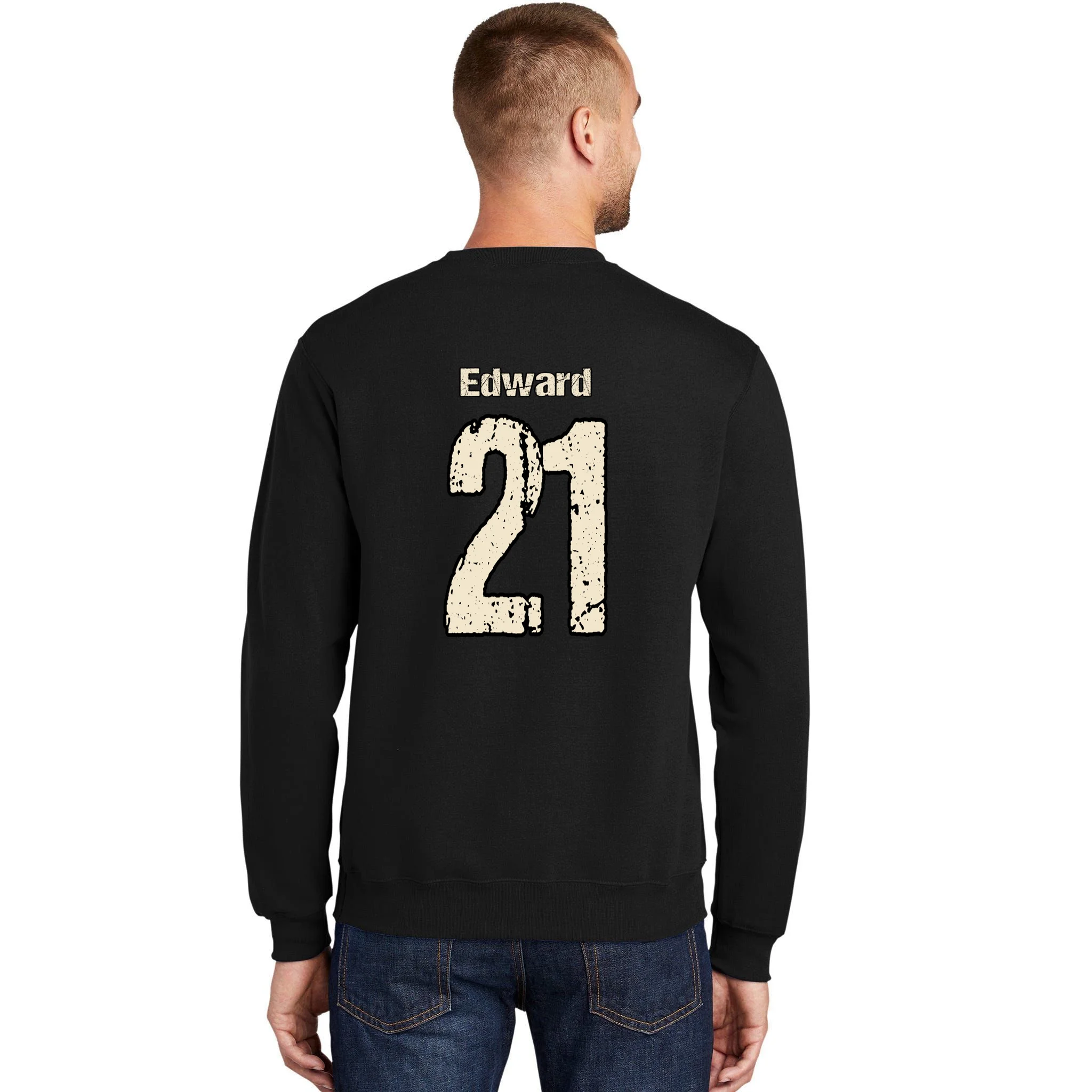 Personalized Football Name & Number – Custom Vintage Sports Design Men's Sweatshirt - Back