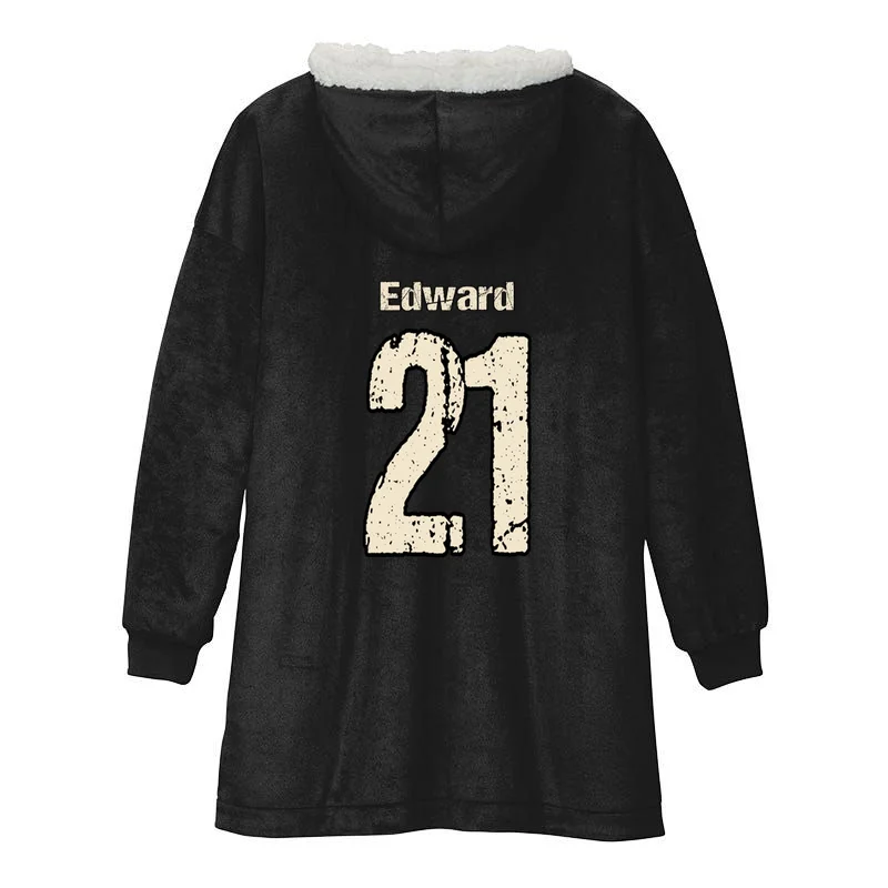 Personalized Football Name & Number – Custom Vintage Sports Design Hooded Blanket - Back - Close-up