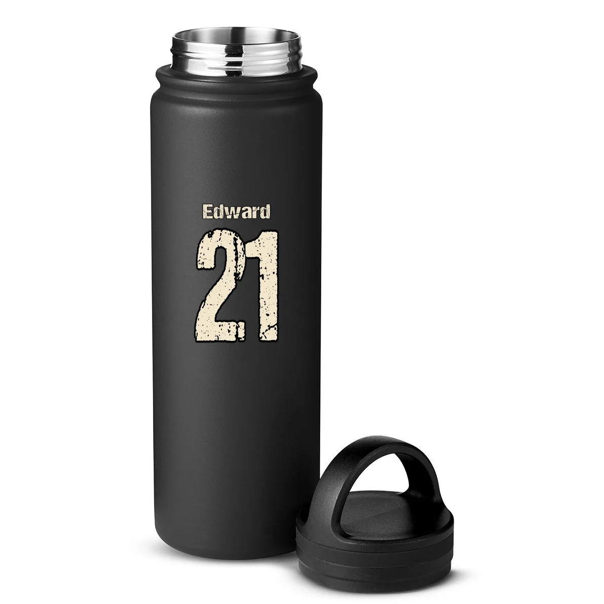 Personalized Football Name & Number – Custom Vintage Sports Design 24oz Water Bottle - Back - Close-up