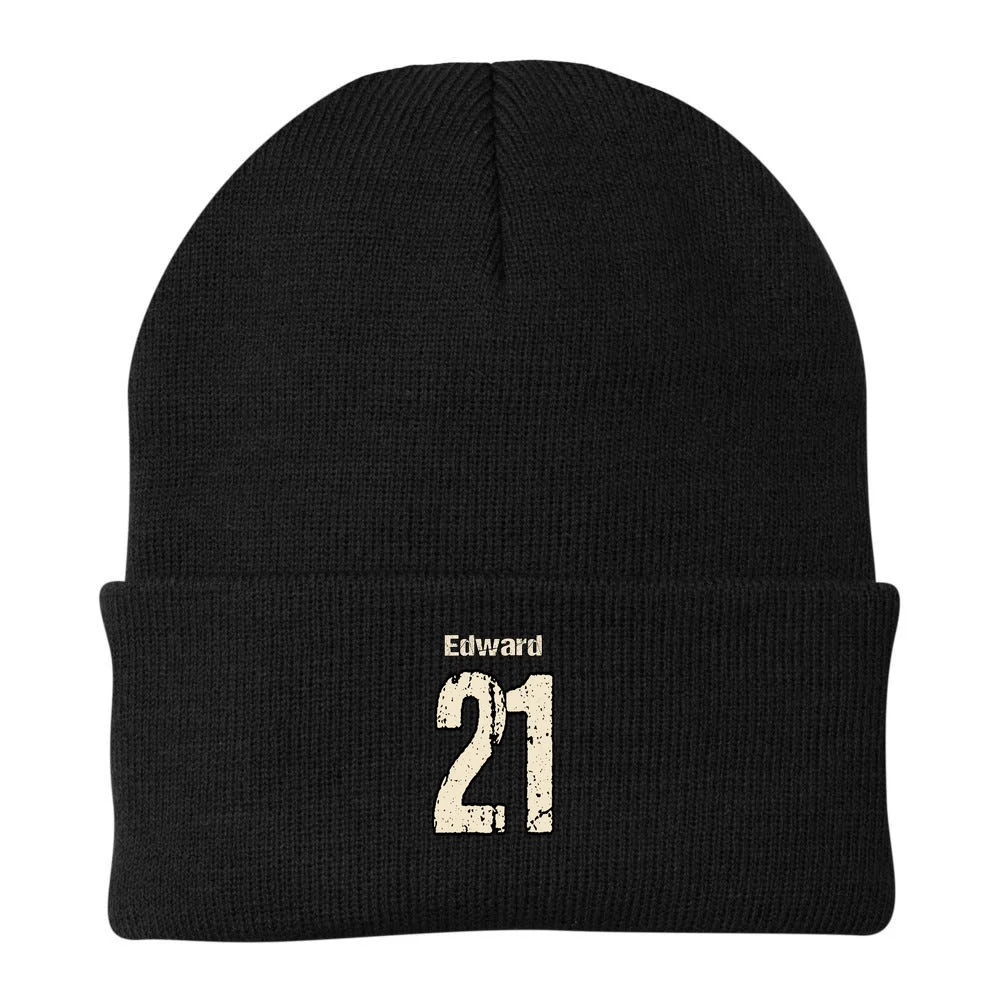 Personalized Football Name & Number – Custom Vintage Sports Design Beanie - Back - Close-up