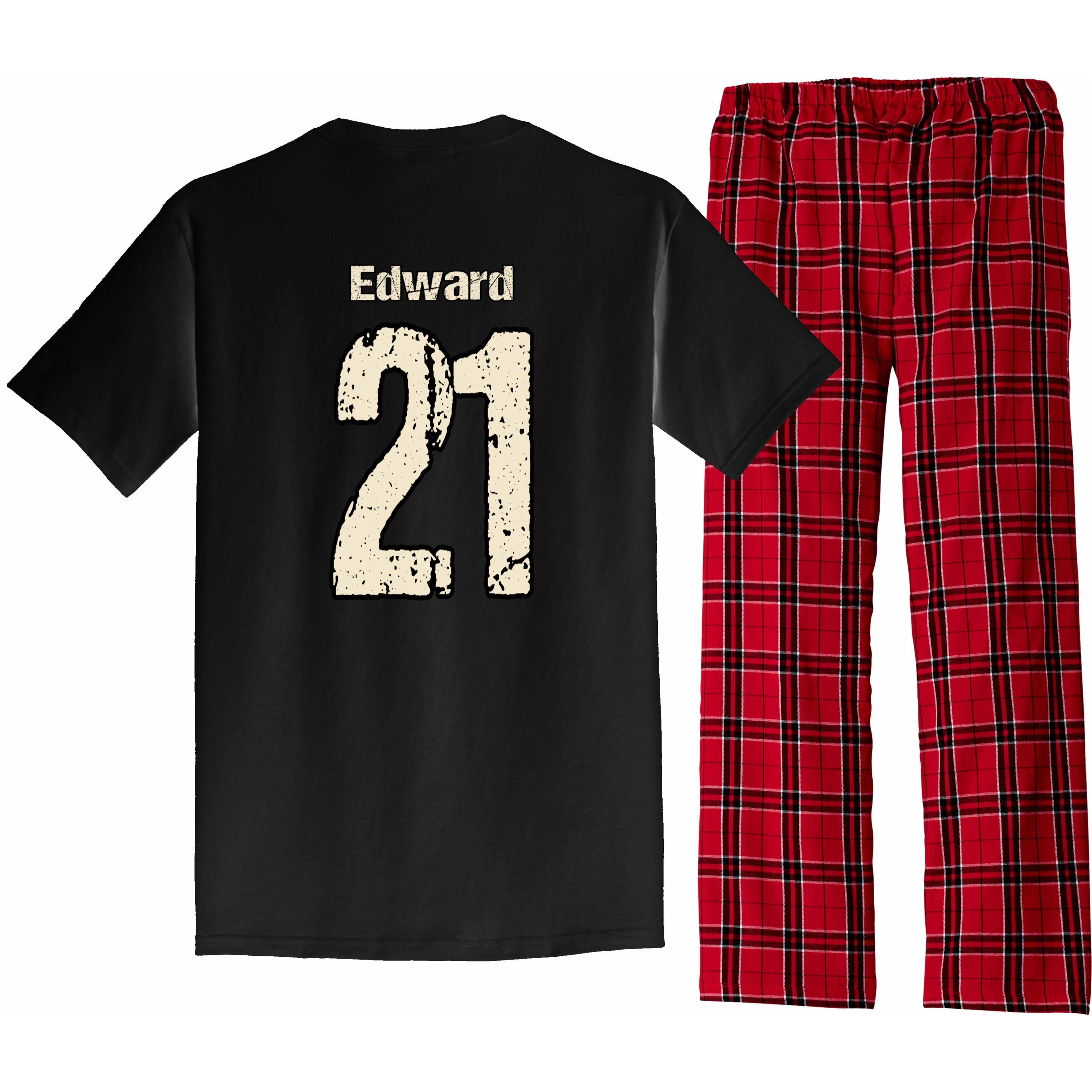 Personalized Football Name & Number – Custom Vintage Sports Design Men's Pajamas - Back - Close-up