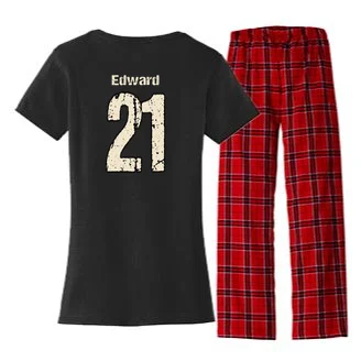 Personalized Football Name & Number – Custom Vintage Sports Design Women's Flannel Pajama Set - Back - Close-up