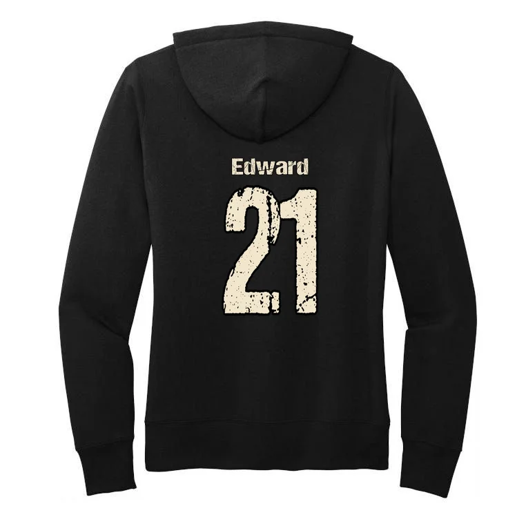 Personalized Football Name & Number – Custom Vintage Sports Design Women's Pullover Hoodie - Back - Close-up